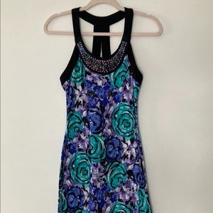 Floral cotton dress with beaded neckline